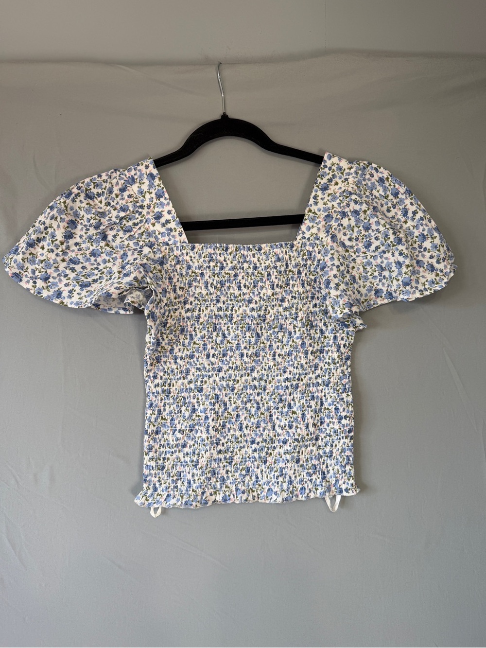 Japna Womens Floral Peasant Puff Sleeve Smock Blouse S Blue Cottagecore Boho